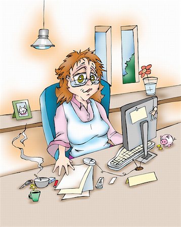 Woman at work at home office Stock Photo - Premium Royalty-Free, Code: 645-01538414