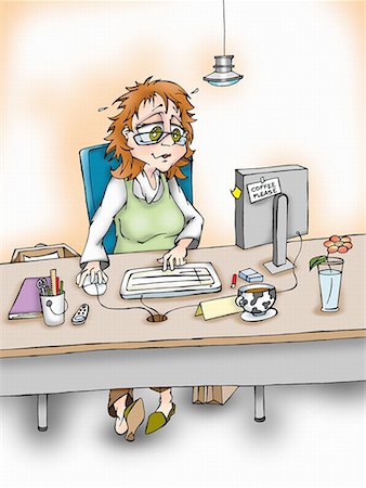 Woman at computer at her desk Stock Photo - Premium Royalty-Free, Code: 645-01538415