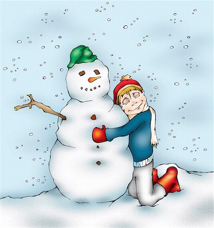 simsearch:645-01739935,k - Boy embracing snowman Stock Photo - Premium Royalty-Free, Code: 645-01538435