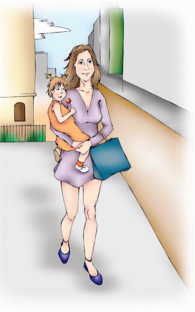 Mother walking with child in her arms Stock Photo - Premium Royalty-Free, Code: 645-01538445