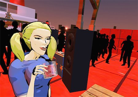 simsearch:645-01538270,k - Blonde woman with pigtails drinking in a nightclub Stock Photo - Premium Royalty-Free, Code: 645-01538477