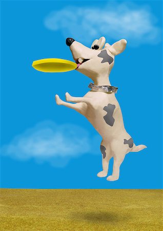 sports games illustrations cartoon - Dog jumping in the air to catch a Frisbee Stock Photo - Premium Royalty-Free, Code: 645-01538513