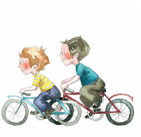 Two boys speeding on bicycles Stock Photo - Premium Royalty-Free, Code: 645-01538578