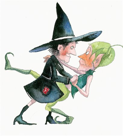 Witch dancing with an elf Stock Photo - Premium Royalty-Free, Code: 645-01538586