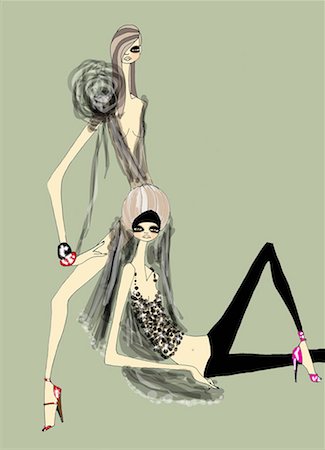 fabric drawing design - Two women modeling Stock Photo - Premium Royalty-Free, Code: 645-01538636