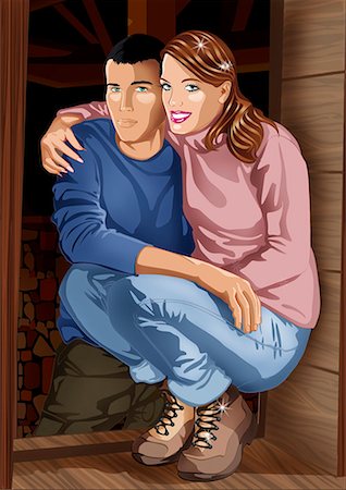 simsearch:645-01739935,k - Young couple crouched in doorway with arms around each other Stock Photo - Premium Royalty-Free, Code: 645-01739809