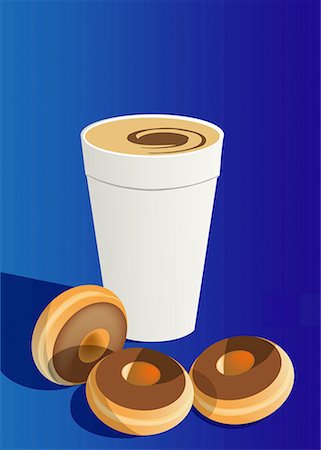 Cappuccino in a styrofoam cup with three cookies Stock Photo - Premium Royalty-Free, Code: 645-01739827