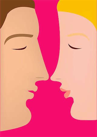 female eyes drawing - Closeup of couple with eyes closed touching noses Stock Photo - Premium Royalty-Free, Code: 645-01739843