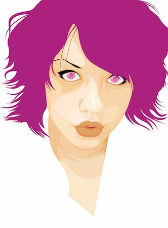 face illustration - Closeup of trendy young woman with purple hair and eyes Stock Photo - Premium Royalty-Free, Code: 645-01739878