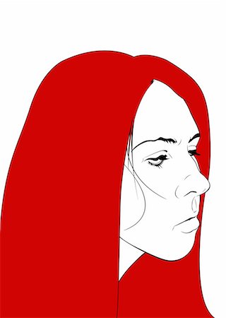 face illustration - Portrait of bored young woman from the side Stock Photo - Premium Royalty-Free, Code: 645-01739916