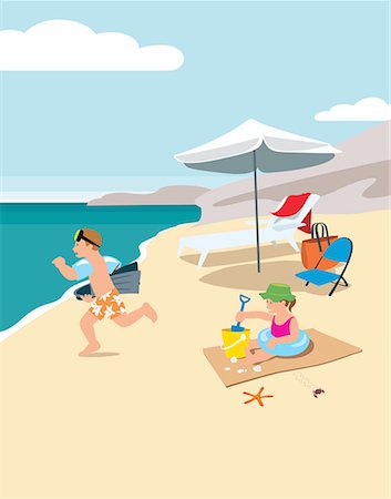 summer season cartoon - Children playing on the beach Stock Photo - Premium Royalty-Free, Code: 645-01739923