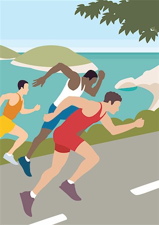 sports games illustrations cartoon - Three athletes racing Stock Photo - Premium Royalty-Free, Code: 645-01739938