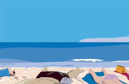 female group cartoons - Lower bodies of people sunbathing on beach Stock Photo - Premium Royalty-Free, Code: 645-01740010