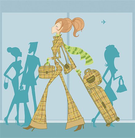 fashion painting - Female traveler with matching suit and suitcases Stock Photo - Premium Royalty-Free, Code: 645-01740044