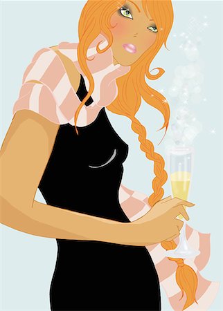 simsearch:645-01740152,k - Woman with long braid and drink in her hand Stock Photo - Premium Royalty-Free, Code: 645-01740053