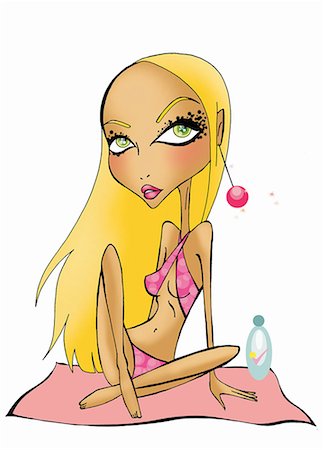 summer season cartoon - Blonde woman on towel wearing bikini Stock Photo - Premium Royalty-Free, Code: 645-01740071