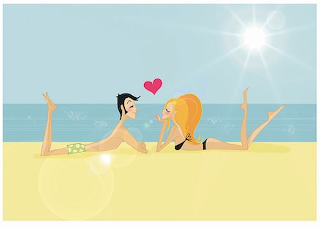 summer season cartoon - Couple on beach facing each other Stock Photo - Premium Royalty-Free, Code: 645-01740145