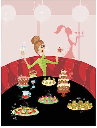 pierced ears - Young woman celebrating alone with a table full of sweets Stock Photo - Premium Royalty-Free, Code: 645-01740170