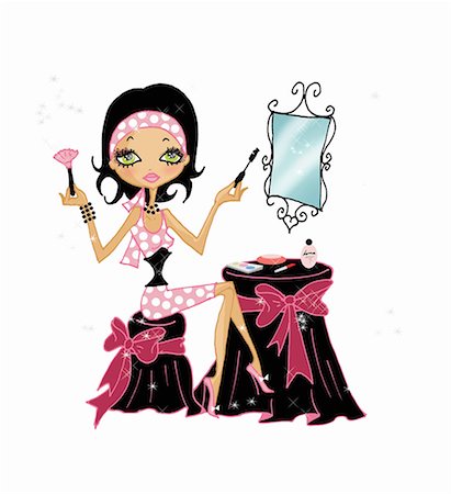 fashion cartoons - Woman applying makeup Stock Photo - Premium Royalty-Free, Code: 645-01740231