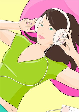 simsearch:645-01538270,k - Woman lying down with her headphones Stock Photo - Premium Royalty-Free, Code: 645-01740356