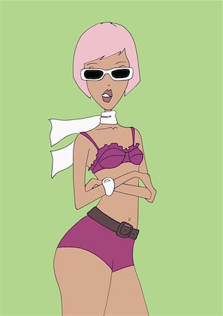 simsearch:645-01740316,k - Woman with sunglasses in hot pants and bra top Stock Photo - Premium Royalty-Free, Code: 645-01740418