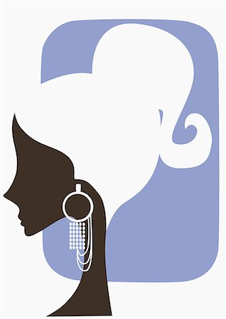 drawing face fashion illustrations - Profile of woman with elaborate earring Stock Photo - Premium Royalty-Free, Code: 645-01740441