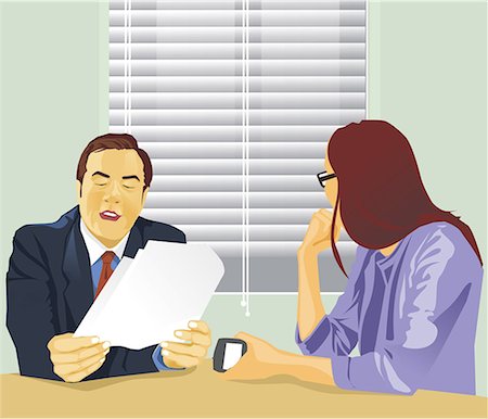 simsearch:645-02153336,k - Side view of businessman and woman talking in office Stock Photo - Premium Royalty-Free, Code: 645-02153349