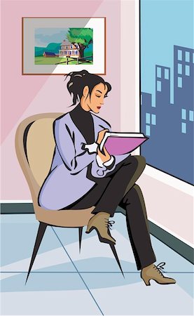 sky painting - Businesswoman sitting on chair and writing Stock Photo - Premium Royalty-Free, Code: 645-02153358