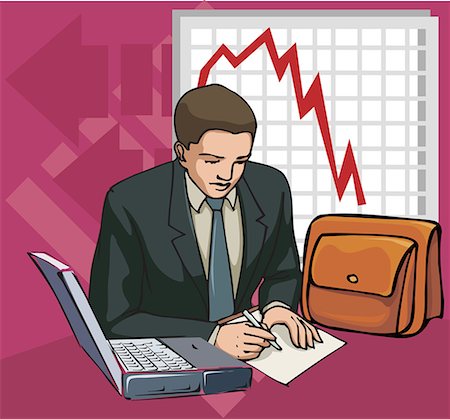 Businessman with laptop and line graph in background. Stock Photo - Premium Royalty-Free, Code: 645-02153387