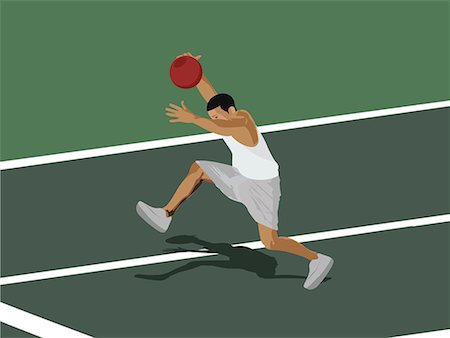 sports games illustrations cartoon - Side view of a basketball player in action Stock Photo - Premium Royalty-Free, Code: 645-02153673