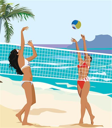 Two young ladies playing volley ball on the beach Stock Photo - Premium Royalty-Free, Code: 645-02153687