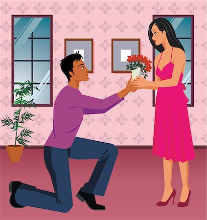 roses illustration - Side view of a boy giving bouquet to girl Stock Photo - Premium Royalty-Free, Code: 645-02153688
