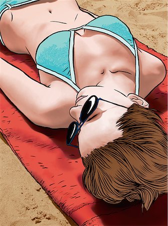 roses illustration - Young woman sunbathing Foto de stock - Sin royalties Premium, Código: 645-02153843