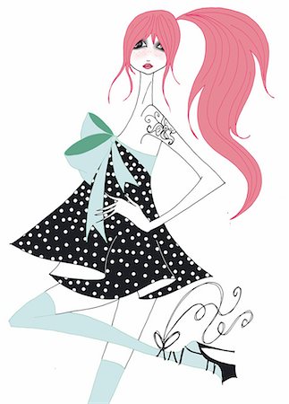 roses illustration - Young woman in polka dot dress Foto de stock - Sin royalties Premium, Código: 645-02925840