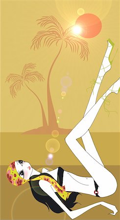 Young woman in bikini and head scarf on a tropical beach Foto de stock - Sin royalties Premium, Código: 645-02925900