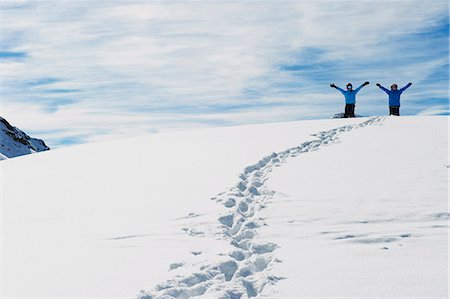 scenery children not illustration - Children cheering on snowy mountaintop Stock Photo - Premium Royalty-Free, Code: 649-05819582
