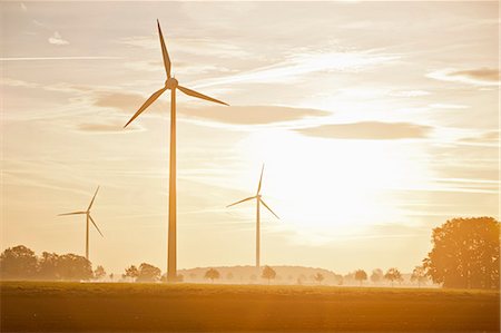 environmental issues and alternative energy - Wind turbines in rural landscape Stock Photo - Premium Royalty-Free, Code: 649-05820245