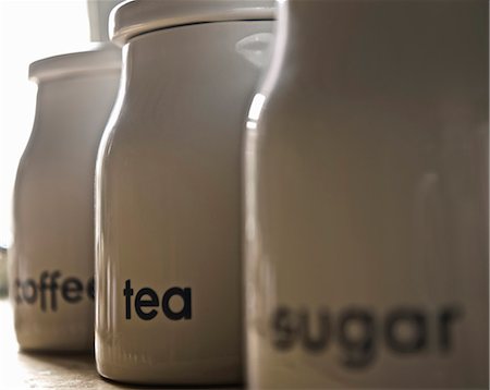 Close up of coffee, tea and sugar jars Stock Photo - Premium Royalty-Free, Code: 649-06165105