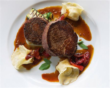 simsearch:649-06352937,k - Plate of steak with dumplings Stock Photo - Premium Royalty-Free, Code: 649-06165110