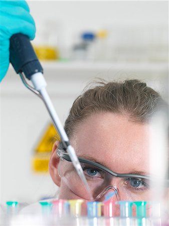 experimenting - Scientist pipetting sample into an eppendorf vial in laboratory Stock Photo - Premium Royalty-Free, Code: 649-07279850