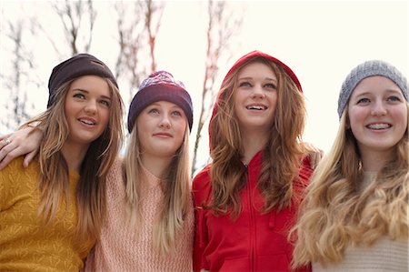 simsearch:649-07520254,k - Portrait of four teenage girls in hats Stock Photo - Premium Royalty-Free, Code: 649-07520270