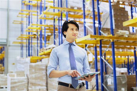 piles of work - Male manager using digital tablet in distribution warehouse Photographie de stock - Premium Libres de Droits, Code: 649-07585274