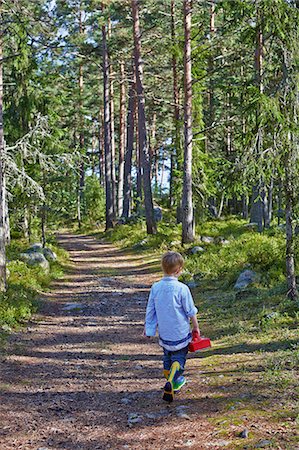 Young boy wandering along forest path Stock Photo - Premium Royalty-Free, Code: 649-07648409