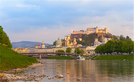 Salzach river, Salzburg Cathedral, Kollegien Church, Hohensalzburg castle, Salzburg, Austria Stock Photo - Premium Royalty-Free, Code: 649-07710560