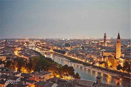 Elevated view of Verona, Italy, at dusk Stock Photo - Premium Royalty-Free, Code: 649-07904946