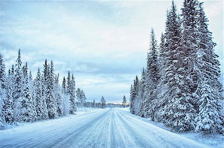 View of empty snow covered highway, Hemavan, Sweden Stock Photo - Premium Royalty-Free, Code: 649-08125342