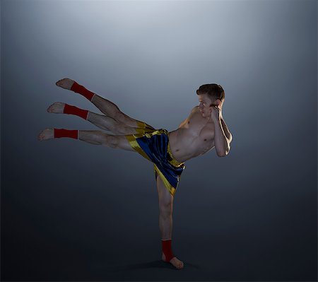 simsearch:649-07238777,k - Multiple exposure of young male kick boxer Stock Photo - Premium Royalty-Free, Code: 649-08565226