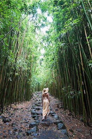 Young woman walking in bamboo grove, Hana, Maui, Hawaii Foto de stock - Sin royalties Premium, Código: 649-08565571