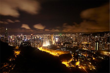 Aerial view of rush hour Hong Kong at night, China Stock Photo - Premium Royalty-Free, Code: 649-08565618