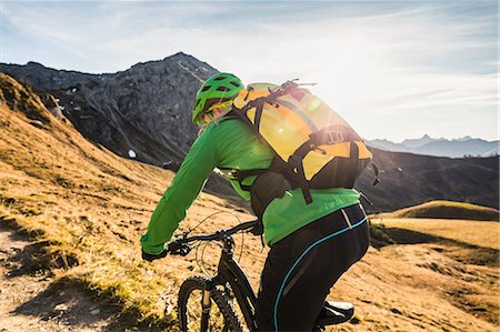 simsearch:649-07279678,k - Cyclist on mountain biking area, Kleinwalsertal, trails below Walser Hammerspitze, Austria Stock Photo - Premium Royalty-Free, Code: 649-08702994